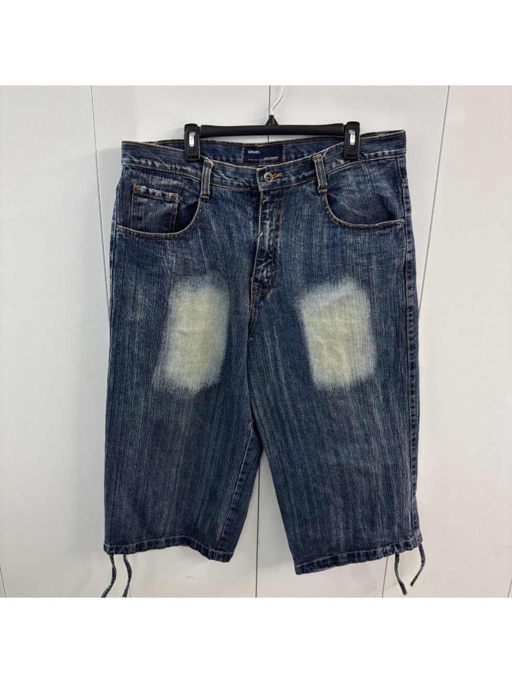 Vintage Y2K Qruel Men's Denim Jean Shorts Baggy Extra Long Relaxed Hip Hop Sz 38